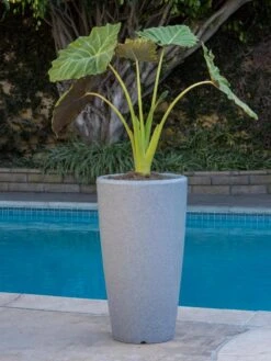 Solar Illuminated Planter Tall Granite, 32" -The Garden Works Shop 8600183 19645 tif