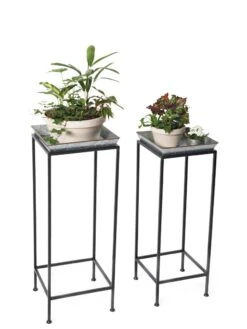 Square Nesting Plant Stands With Galvanized Trays, Set Of 2 -The Garden Works Shop 8611976 7298 tif