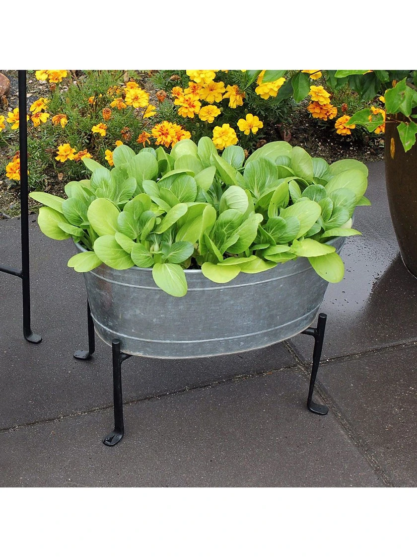 Achla Designs Mini Oval Galvanized Tub With Folding Stand 4 Achla Designs Mini Oval Galvanized Tub With Folding Stand - Image 2