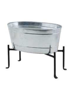 Achla Designs Mini Oval Galvanized Tub With Folding Stand 9 Achla Designs Mini Oval Galvanized Tub With Folding Stand -The Garden Works Shop 8612906 03v
