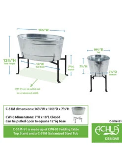Achla Designs Mini Oval Galvanized Tub With Folding Stand 11 Achla Designs Mini Oval Galvanized Tub With Folding Stand -The Garden Works Shop 8612906 04v