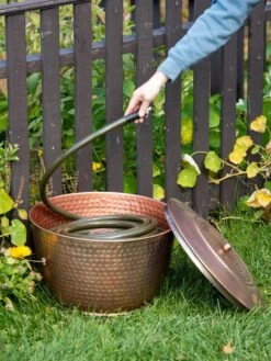Hammered Copper Hose Pot With Lid -The Garden Works Shop 8613311 0012